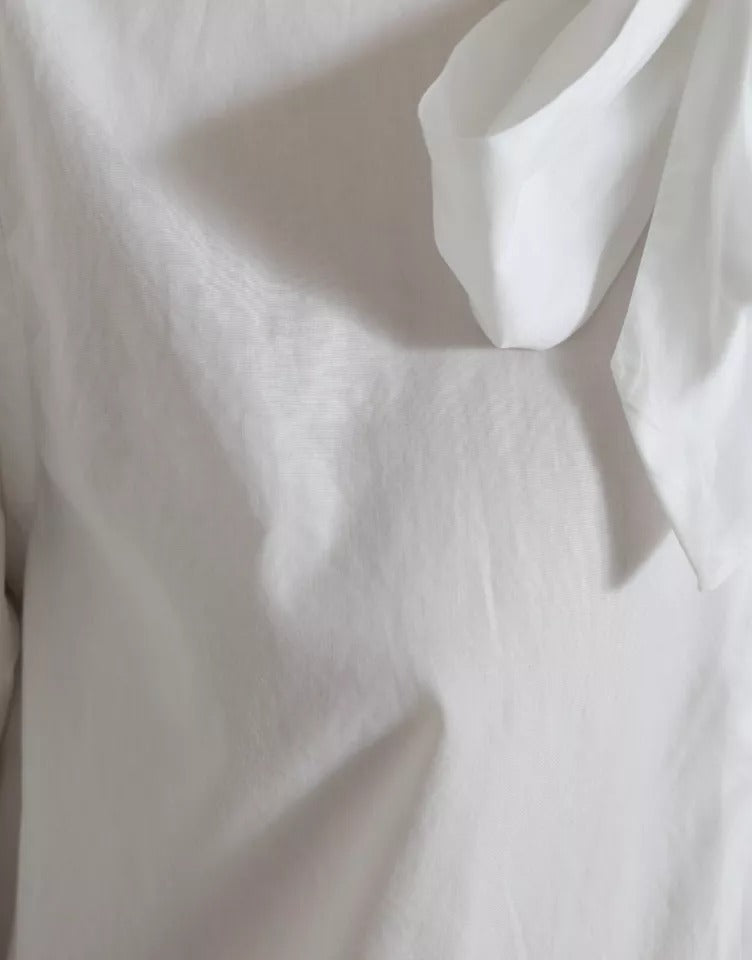Witte katoenen Ascot-kraag top met lange mouwen