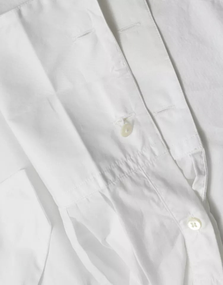 Witte katoenen Ascot-kraag top met lange mouwen