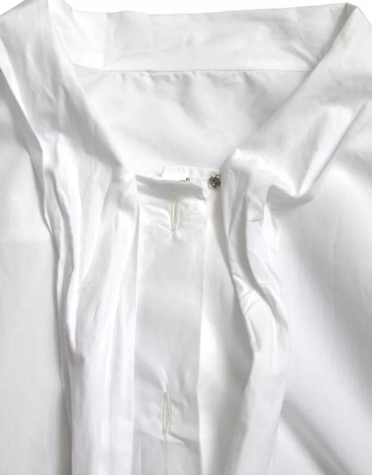 Witte katoenen Ascot-kraag top met lange mouwen