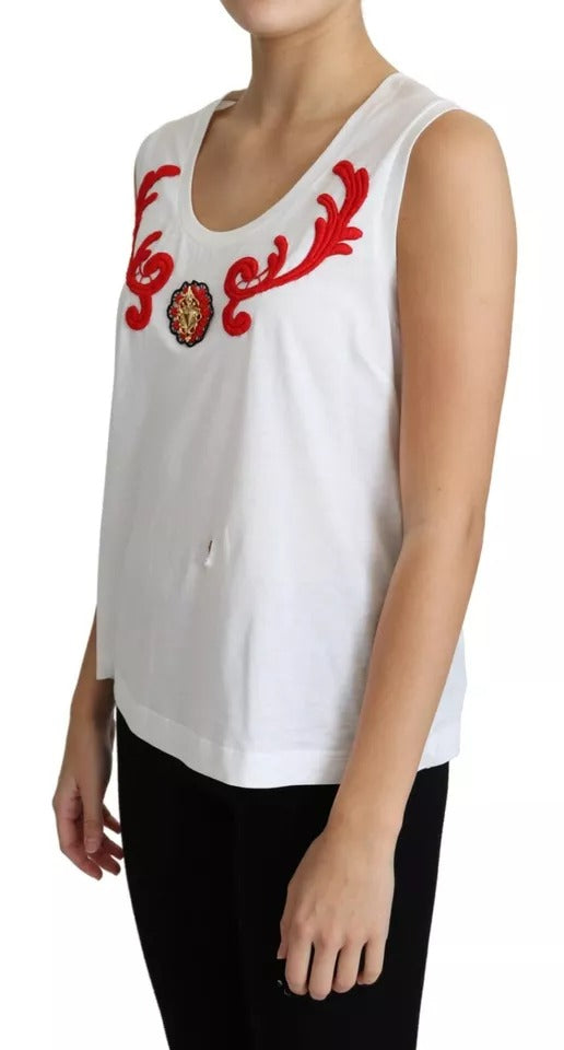 Witte katoenen mouwloze tanktop met hartjesapplicatie