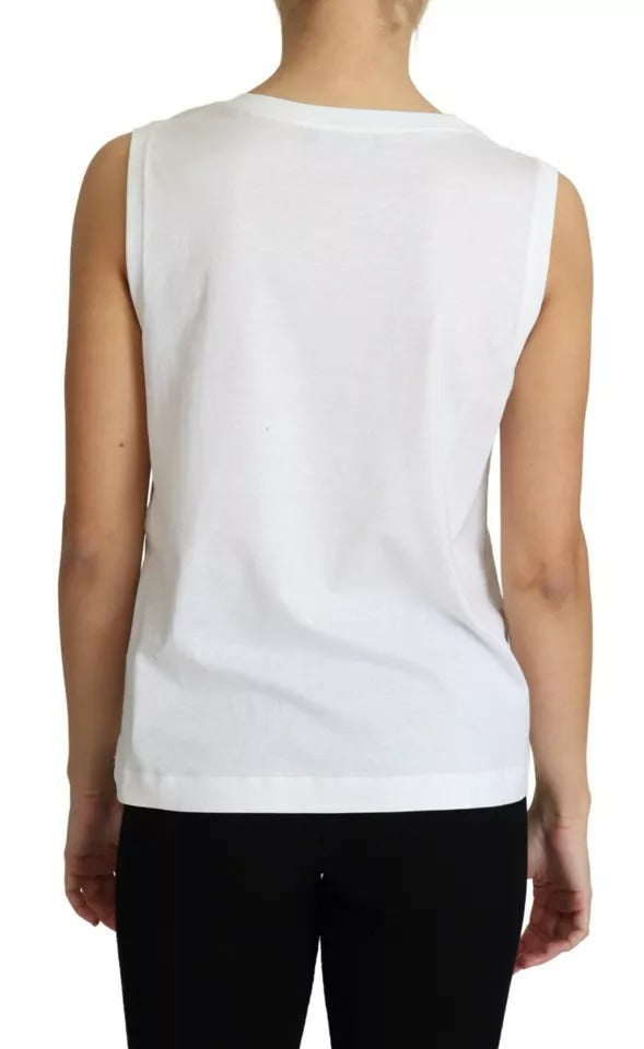 Witte katoenen mouwloze tanktop met hartjesapplicatie