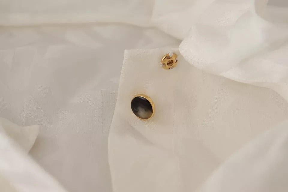 Witte blousetop met zijden Ascot-kraag en patroon