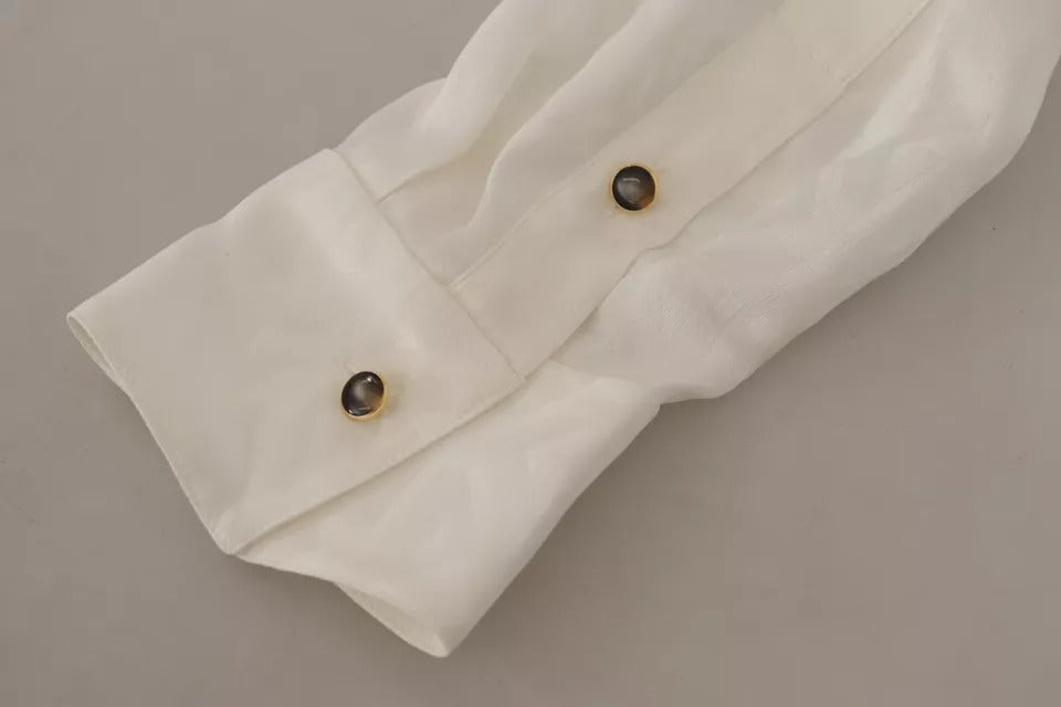 Witte blousetop met zijden Ascot-kraag en patroon