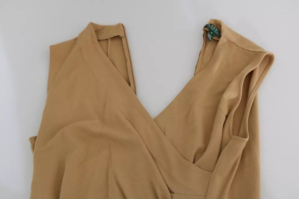 Bruine V-hals shift knielange viscose jurk