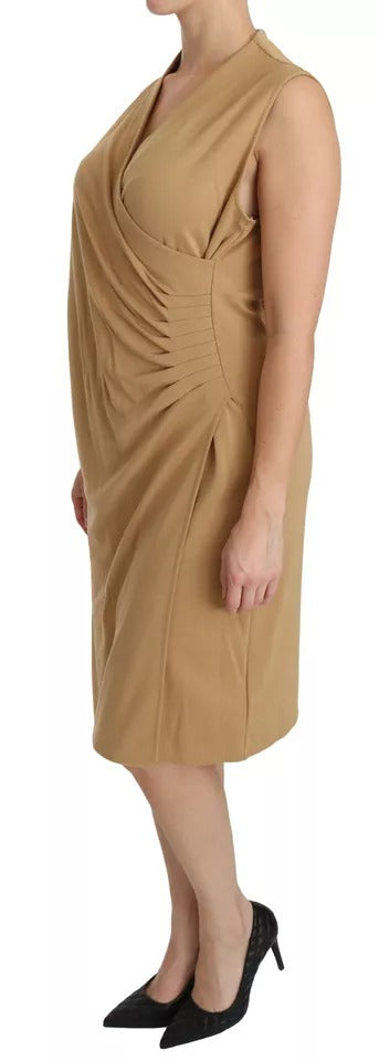 Bruine V-hals shift knielange viscose jurk