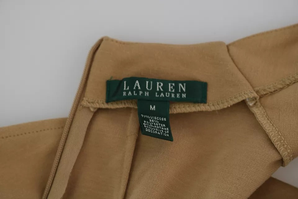 Bruine V-hals shift knielange viscose jurk