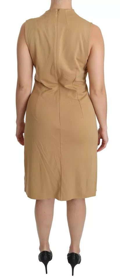 Bruine V-hals shift knielange viscose jurk