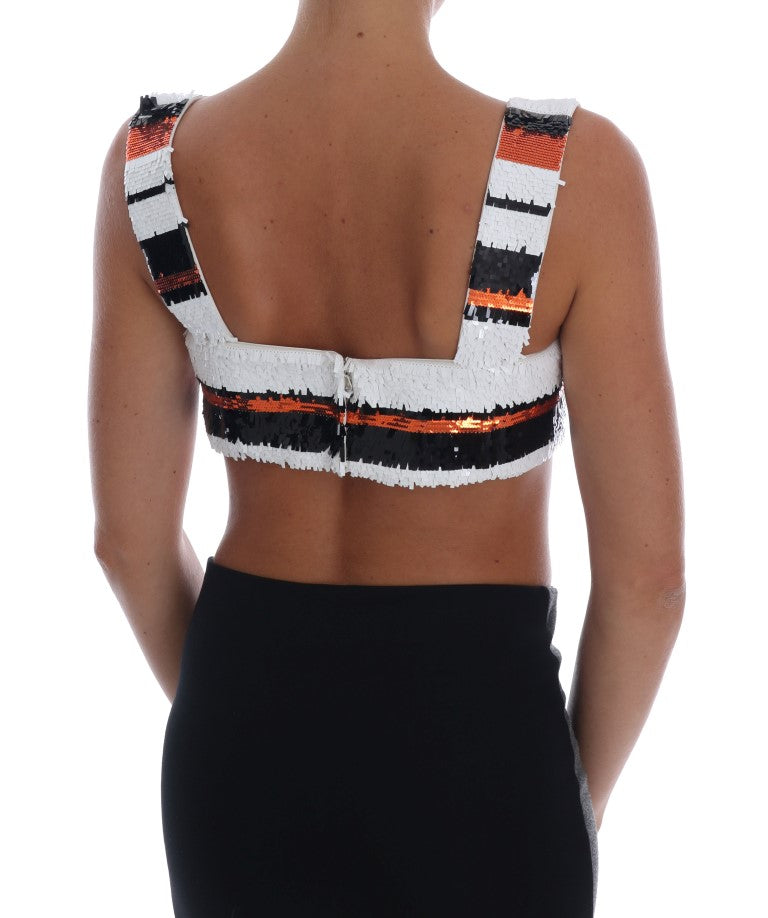 Meerkleurige, met pailletten bezette, stretch bustiertop