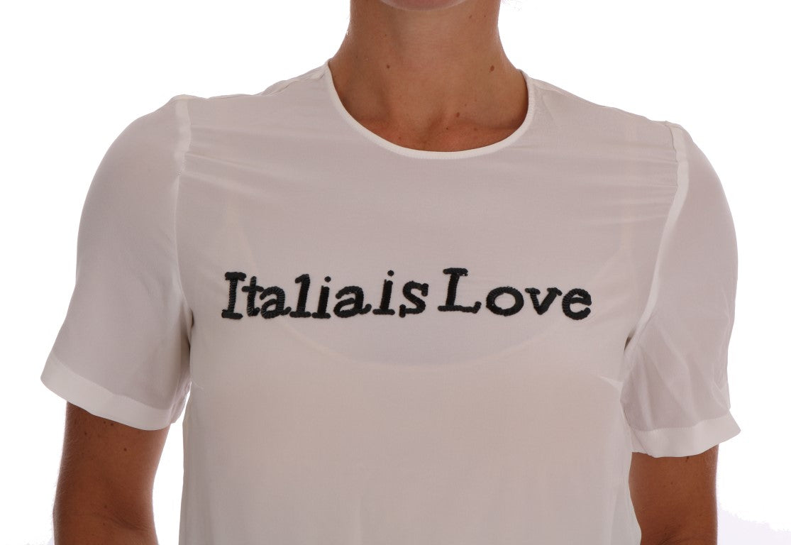 Witte zijden ITALIA IS LOVE blouse T-shirt