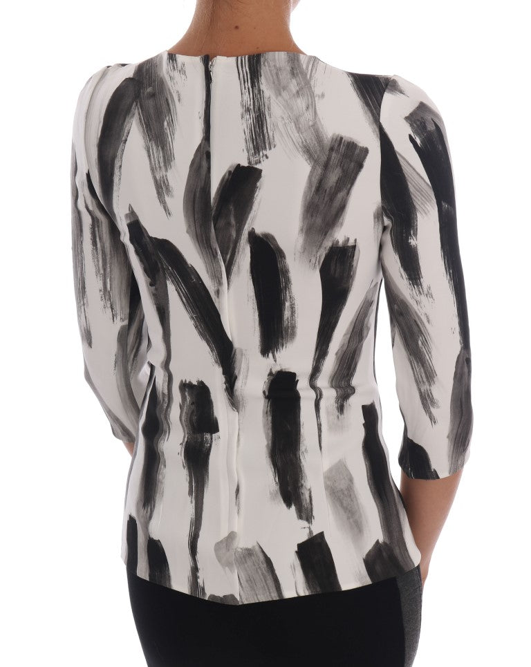 Wit zwart gestreepte blouse top met print