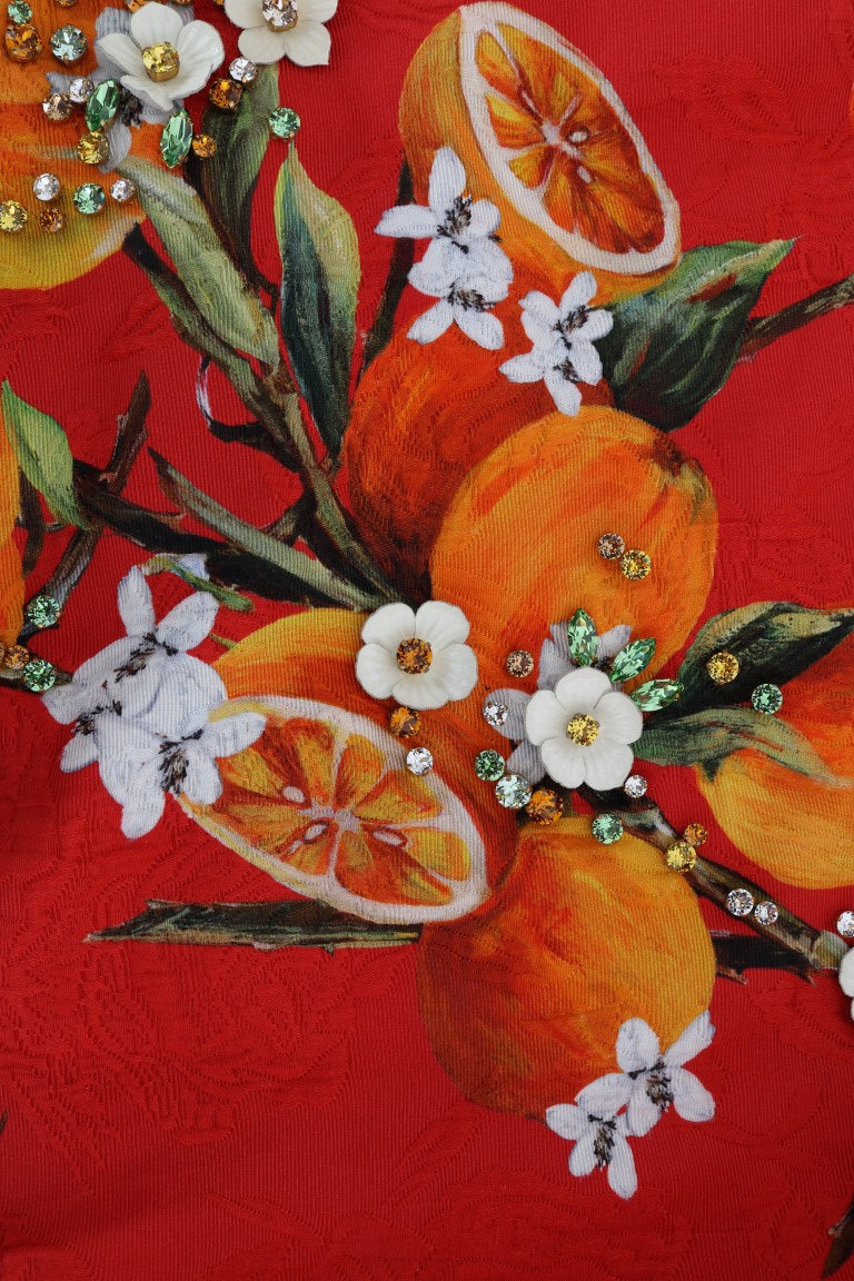 Blouse met oranje print en kristallen