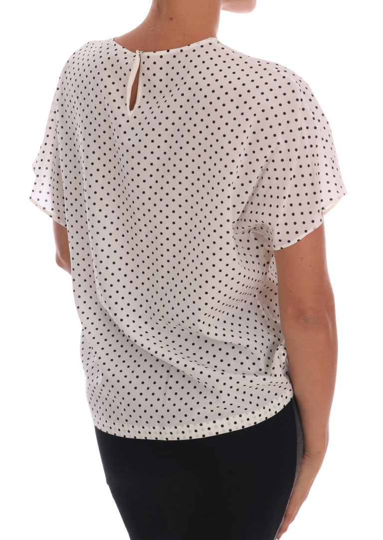 Witte zijden T-shirt top met stippen