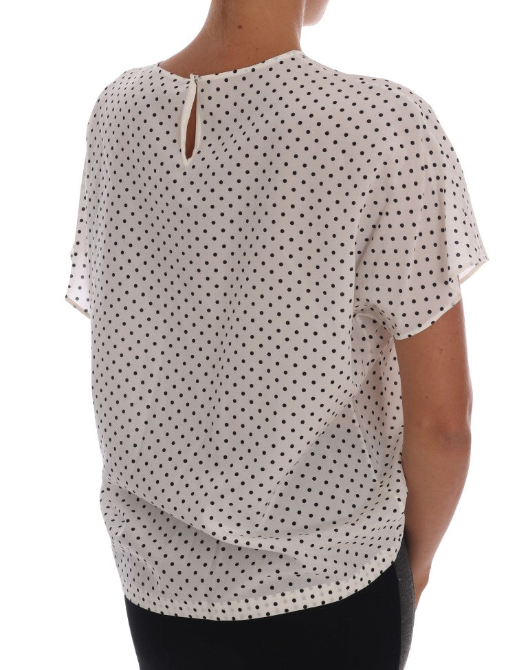 Witte zijden T-shirt top met stippen