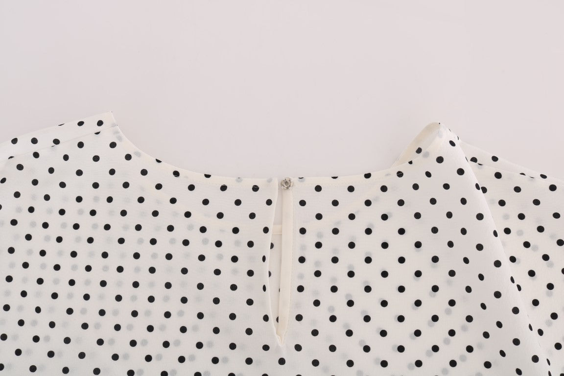 Witte zijden T-shirt top met stippen