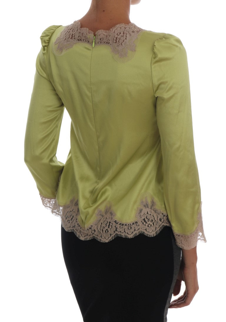 Groene zijden stretch blouse top