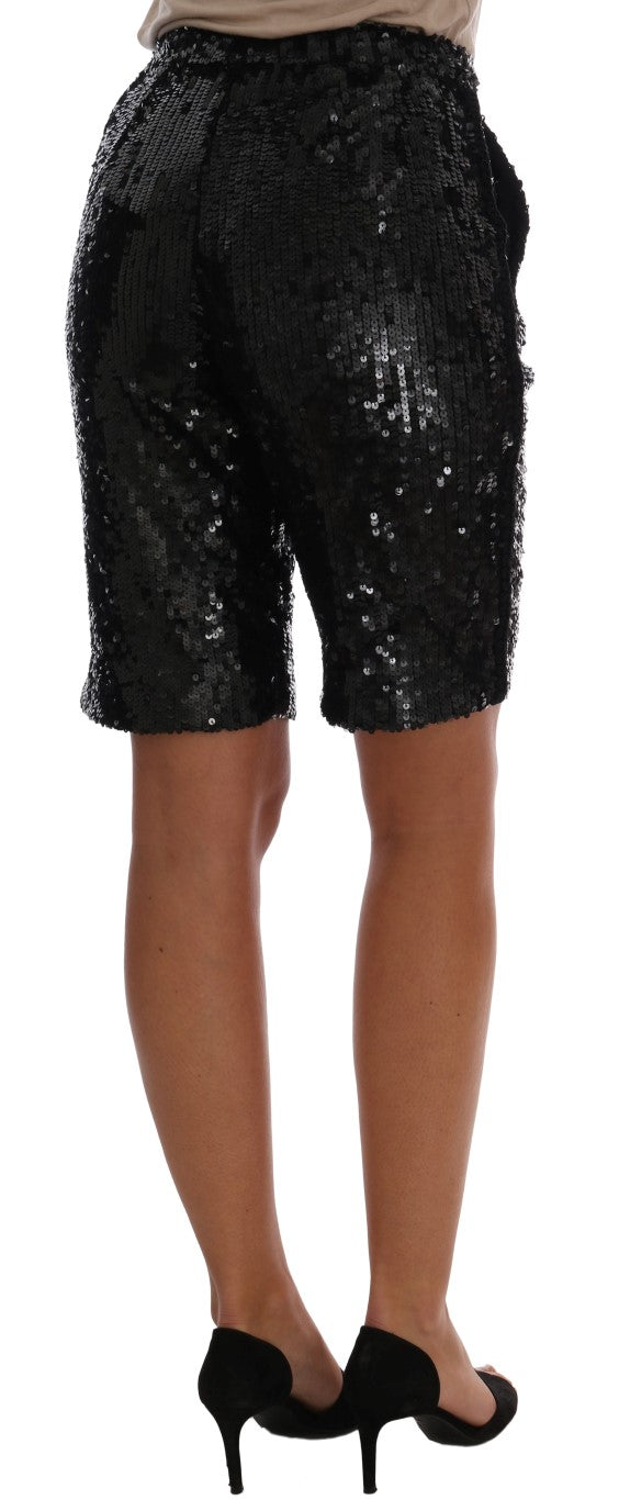 Zwarte, met pailletten bezette modeshorts