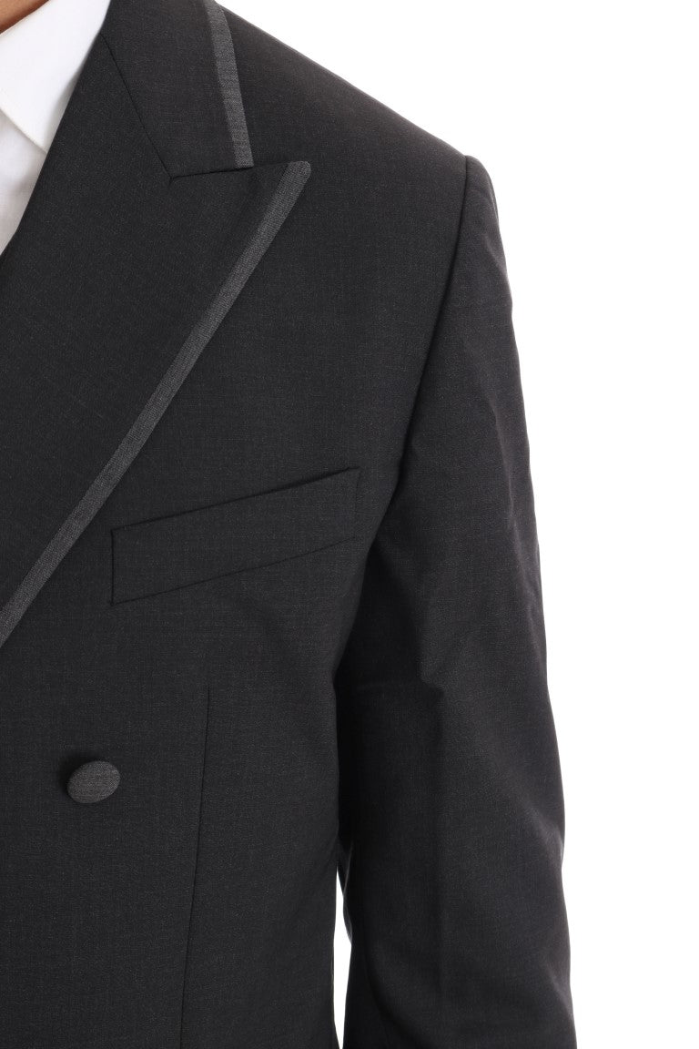 Grijs wollen stretch 3-delig pak met twee knopen