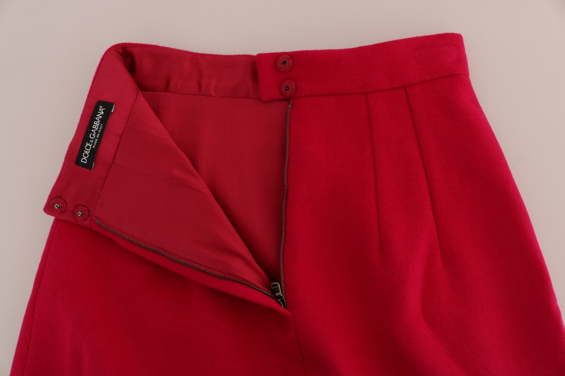 Roze wollen knielange A-lijn rok