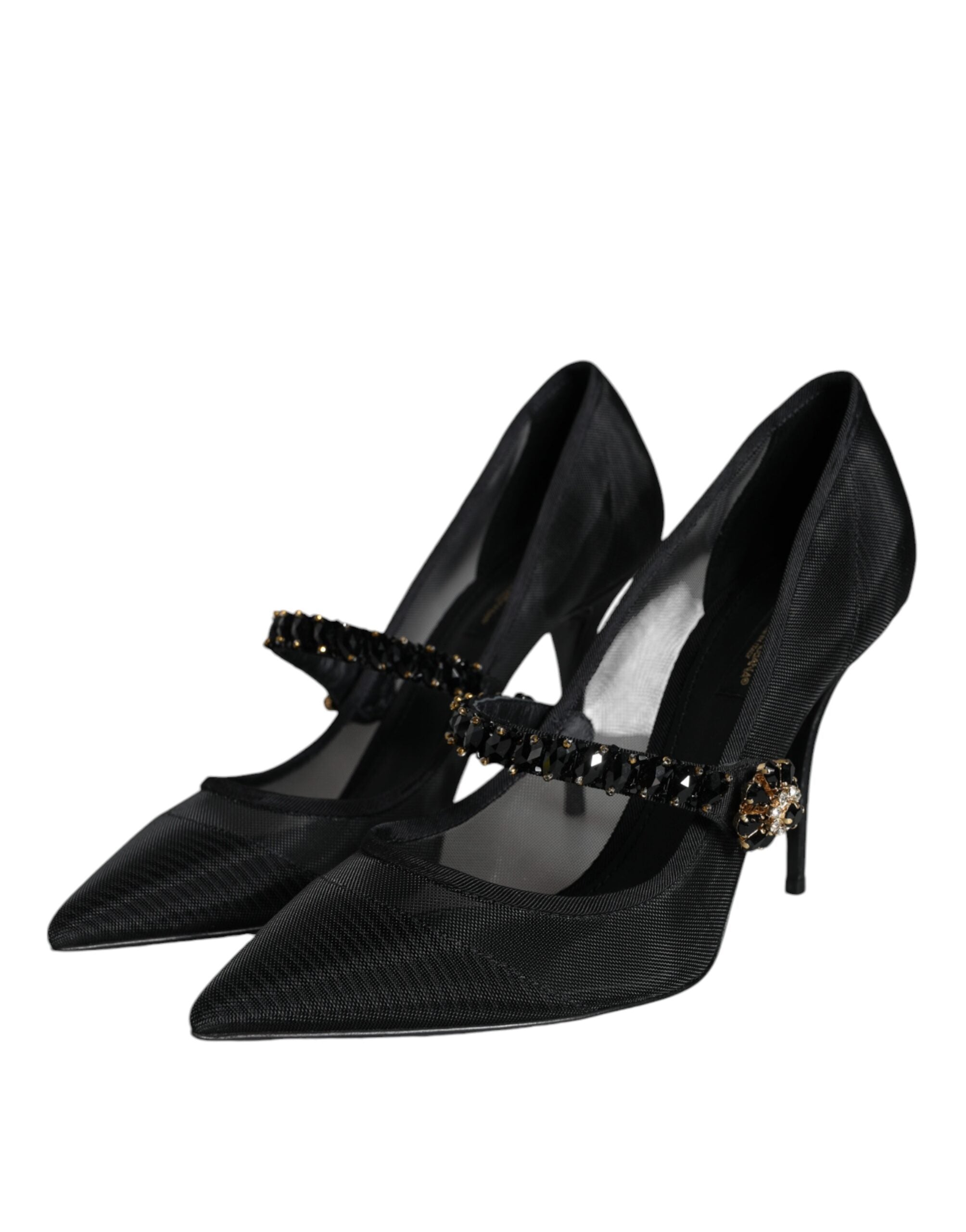 Zwarte mesh Mary Jane kristallen hak pumps schoenen