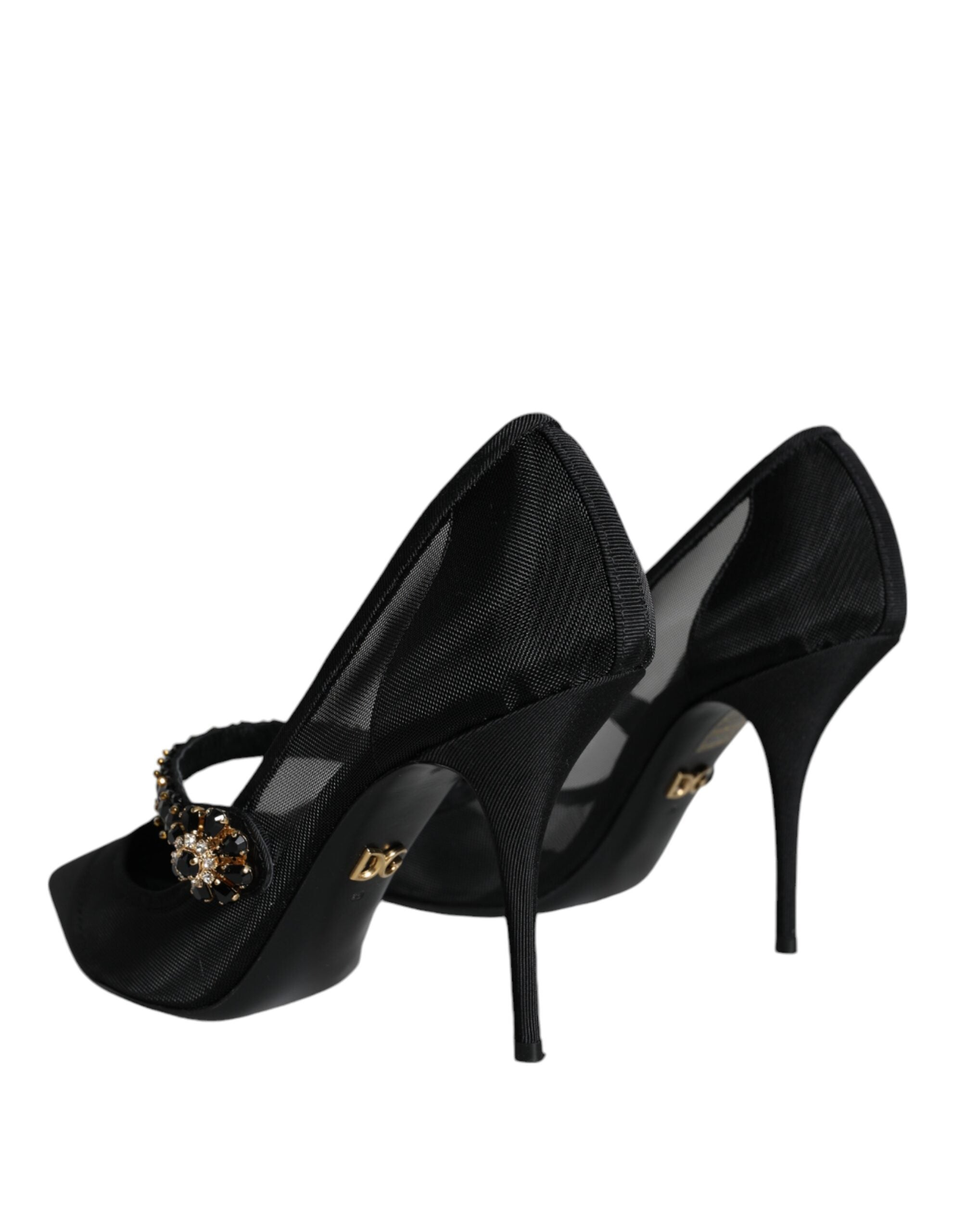 Zwarte mesh Mary Jane kristallen hak pumps schoenen