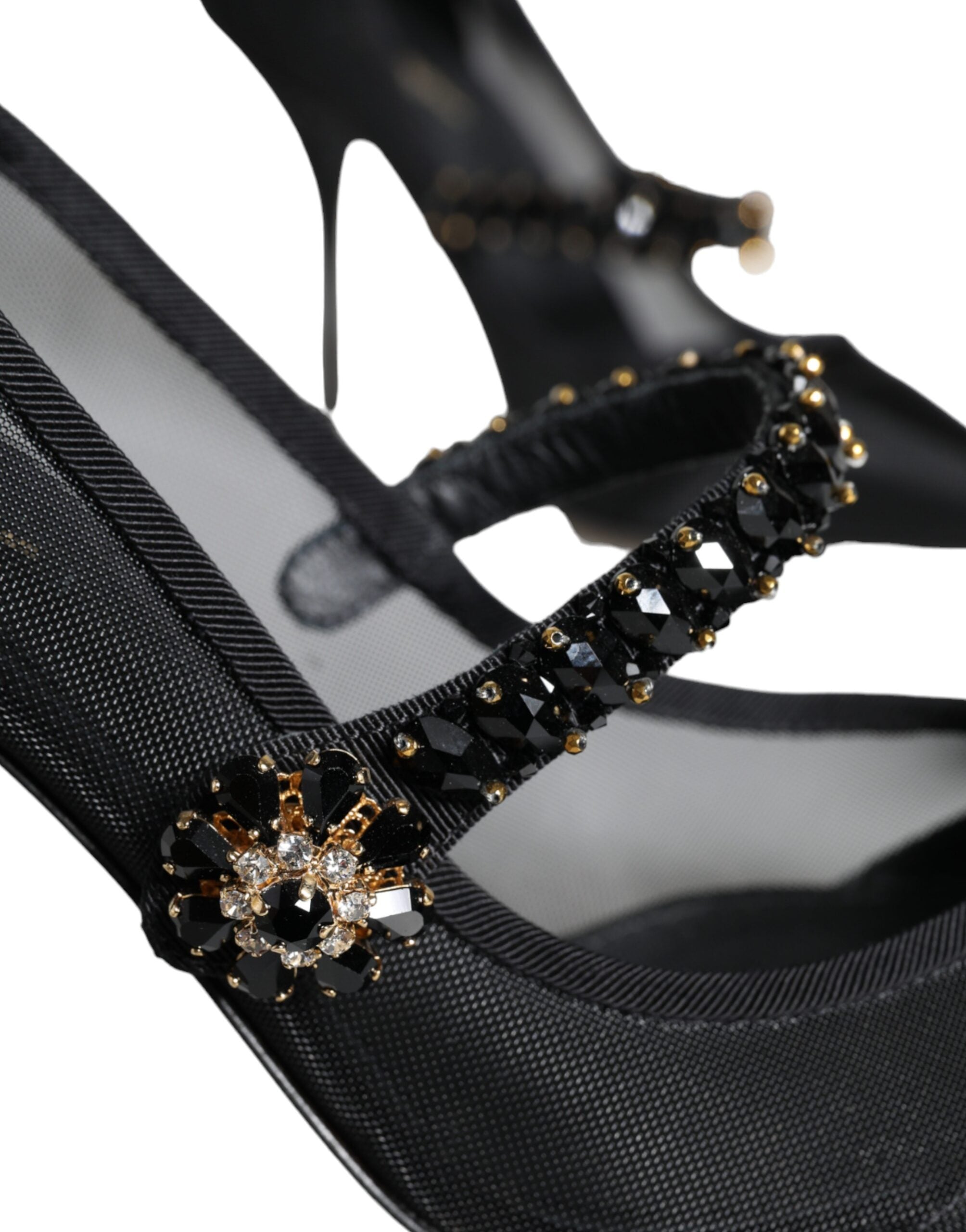 Zwarte mesh Mary Jane kristallen hak pumps schoenen