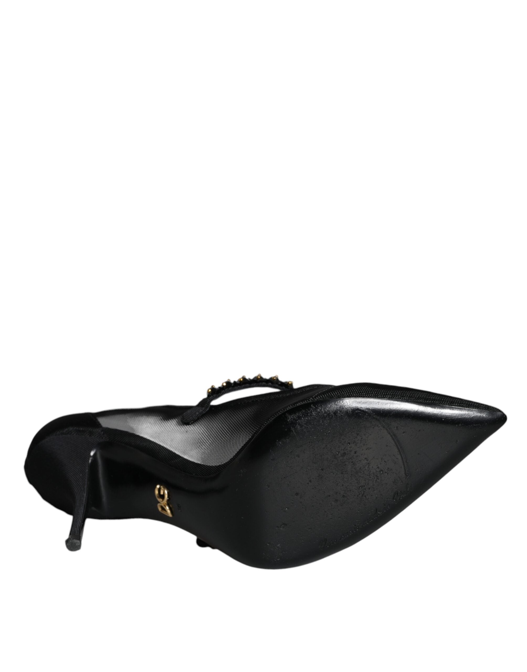 Zwarte mesh Mary Jane kristallen hak pumps schoenen