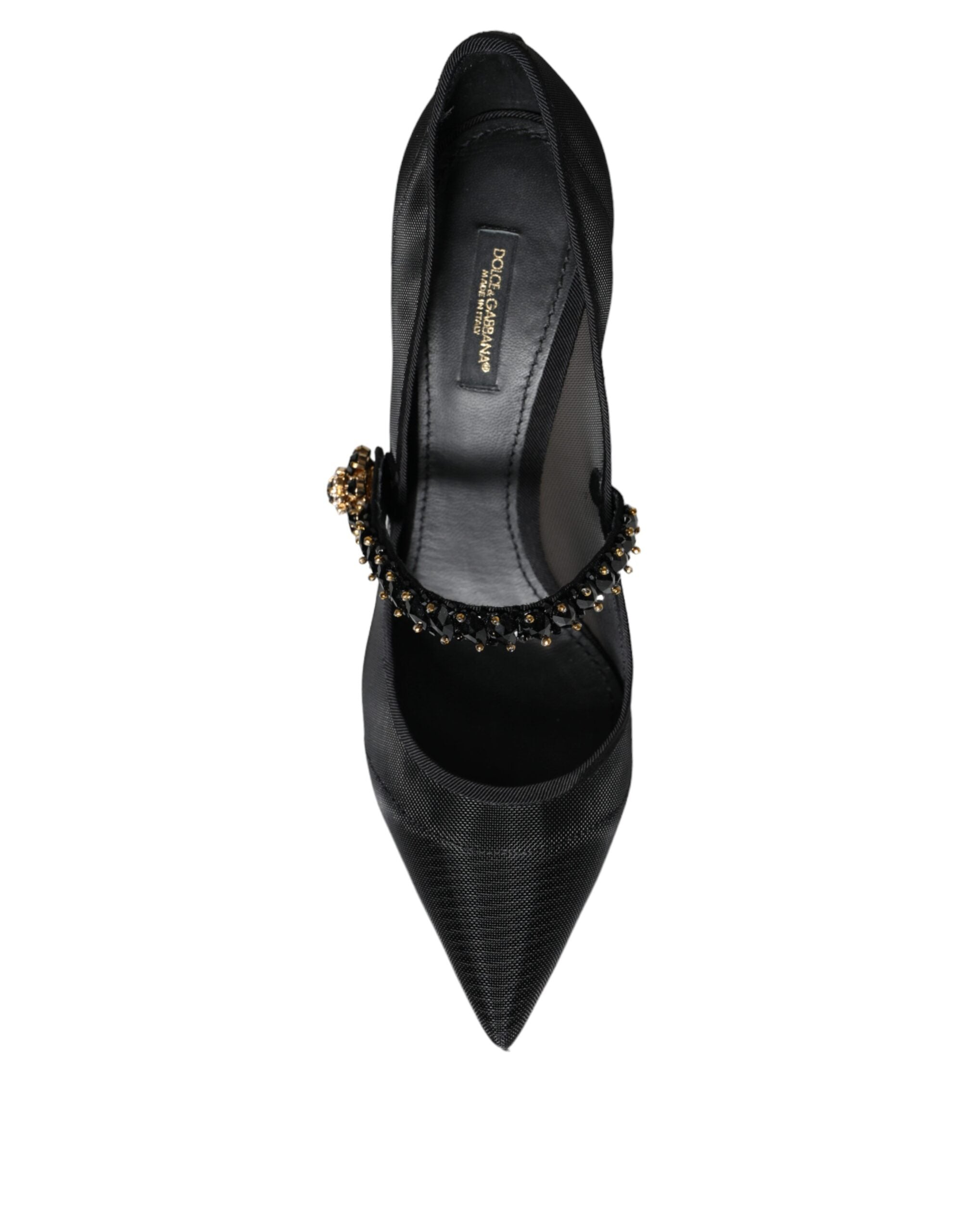 Zwarte mesh Mary Jane kristallen hak pumps schoenen