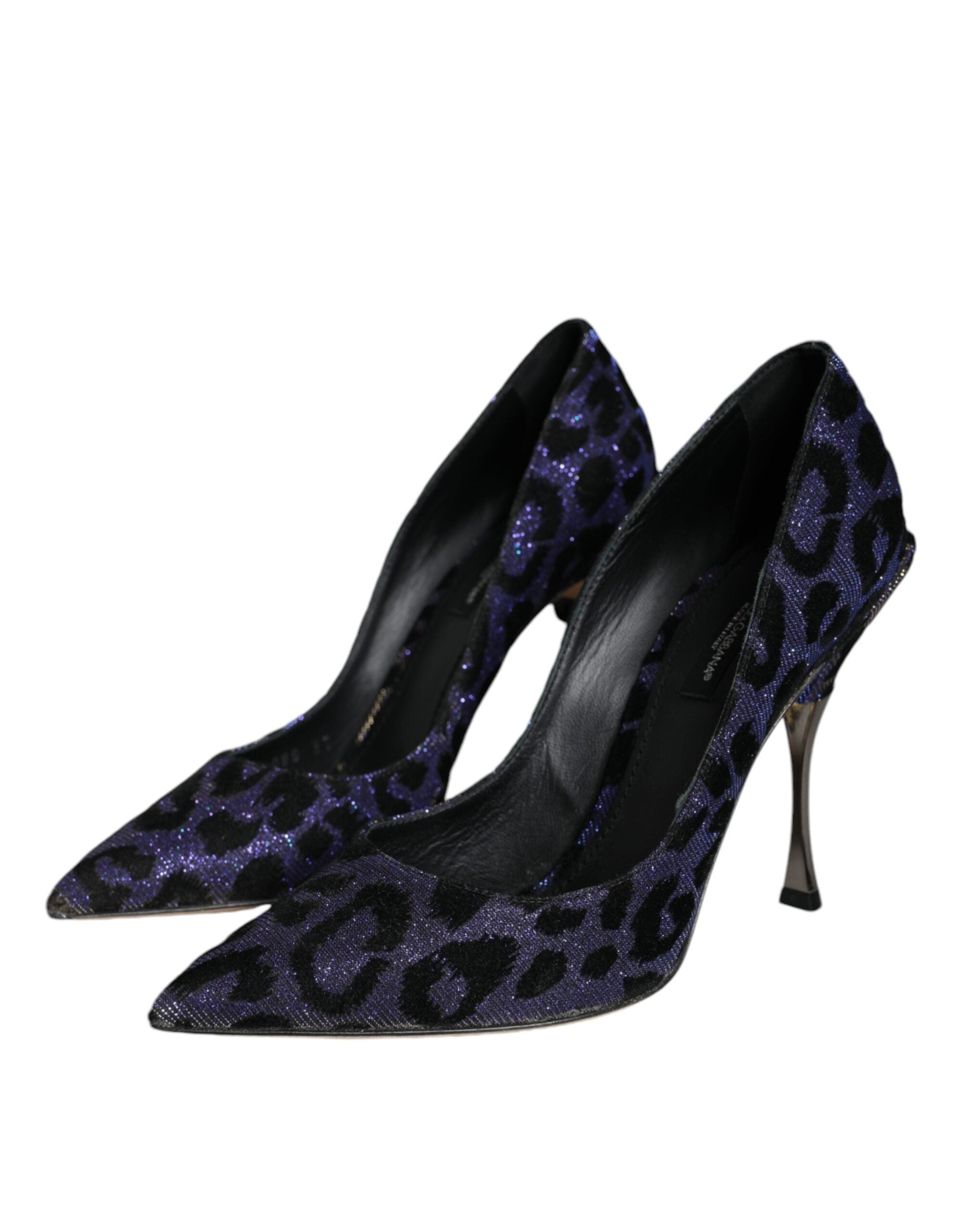Violet Leopard Lurex Hoge Hakken Pumps Schoenen