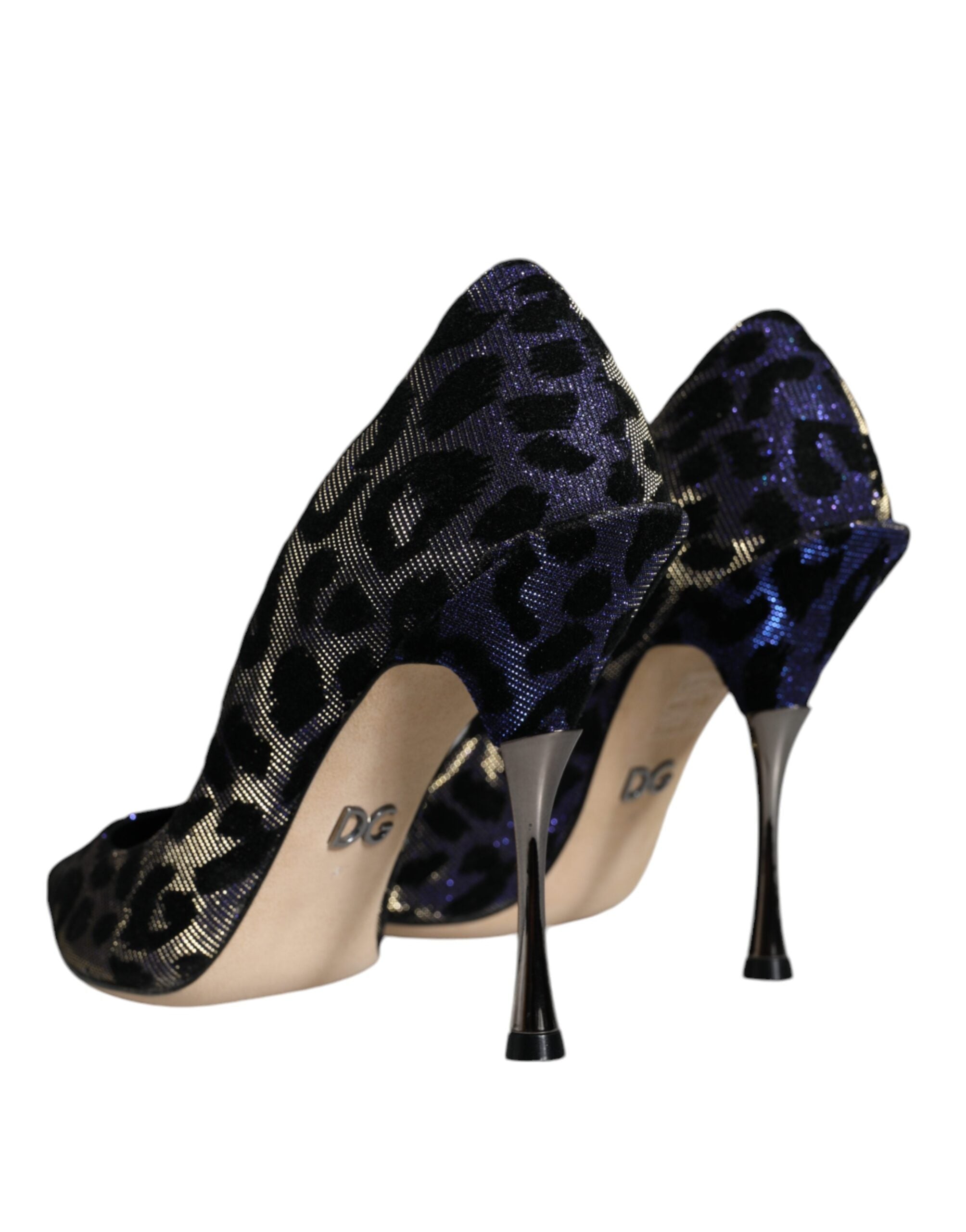 Violet Leopard Lurex Hoge Hakken Pumps Schoenen