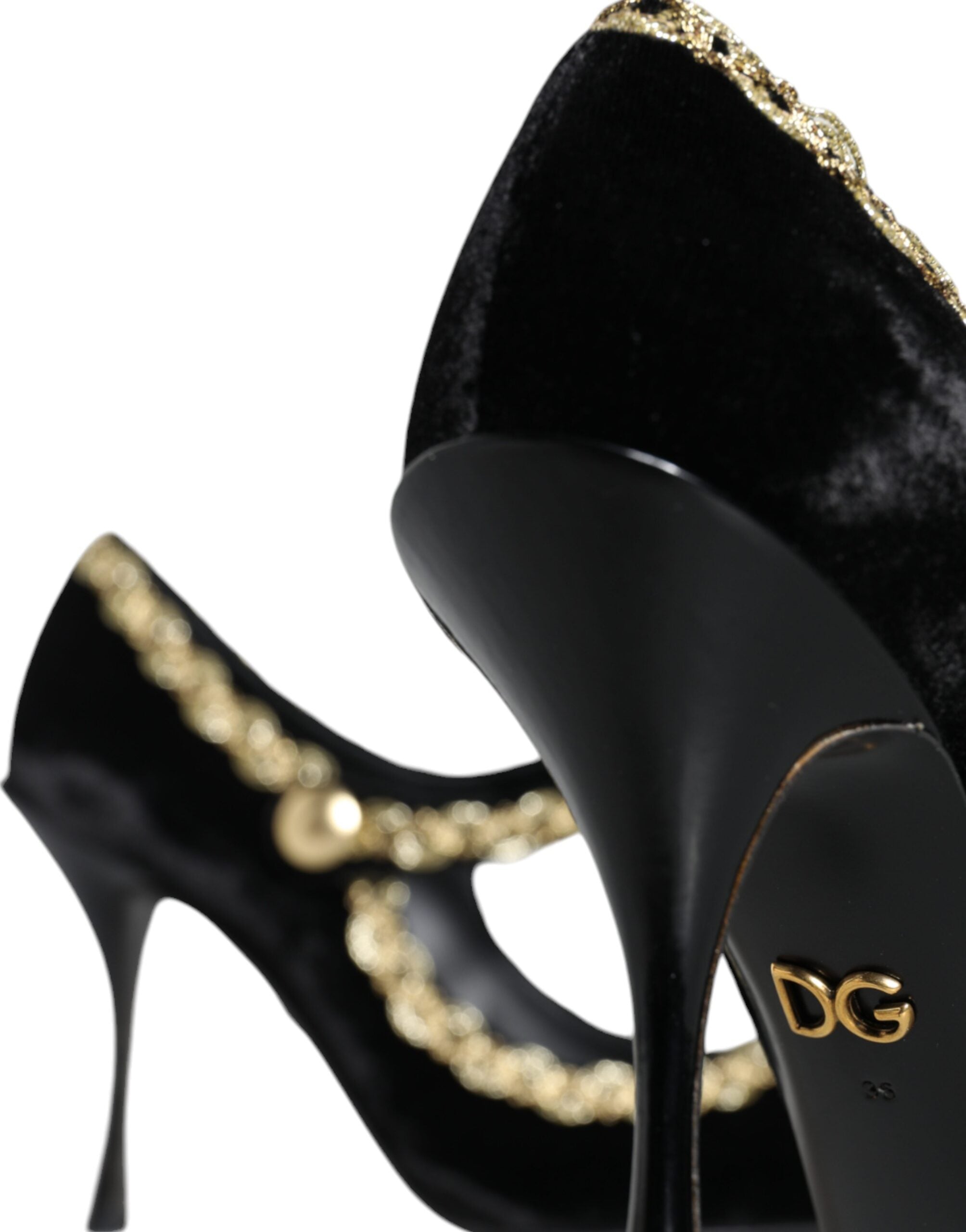 Zwarte Mary Janes fluwelen gouden pumps