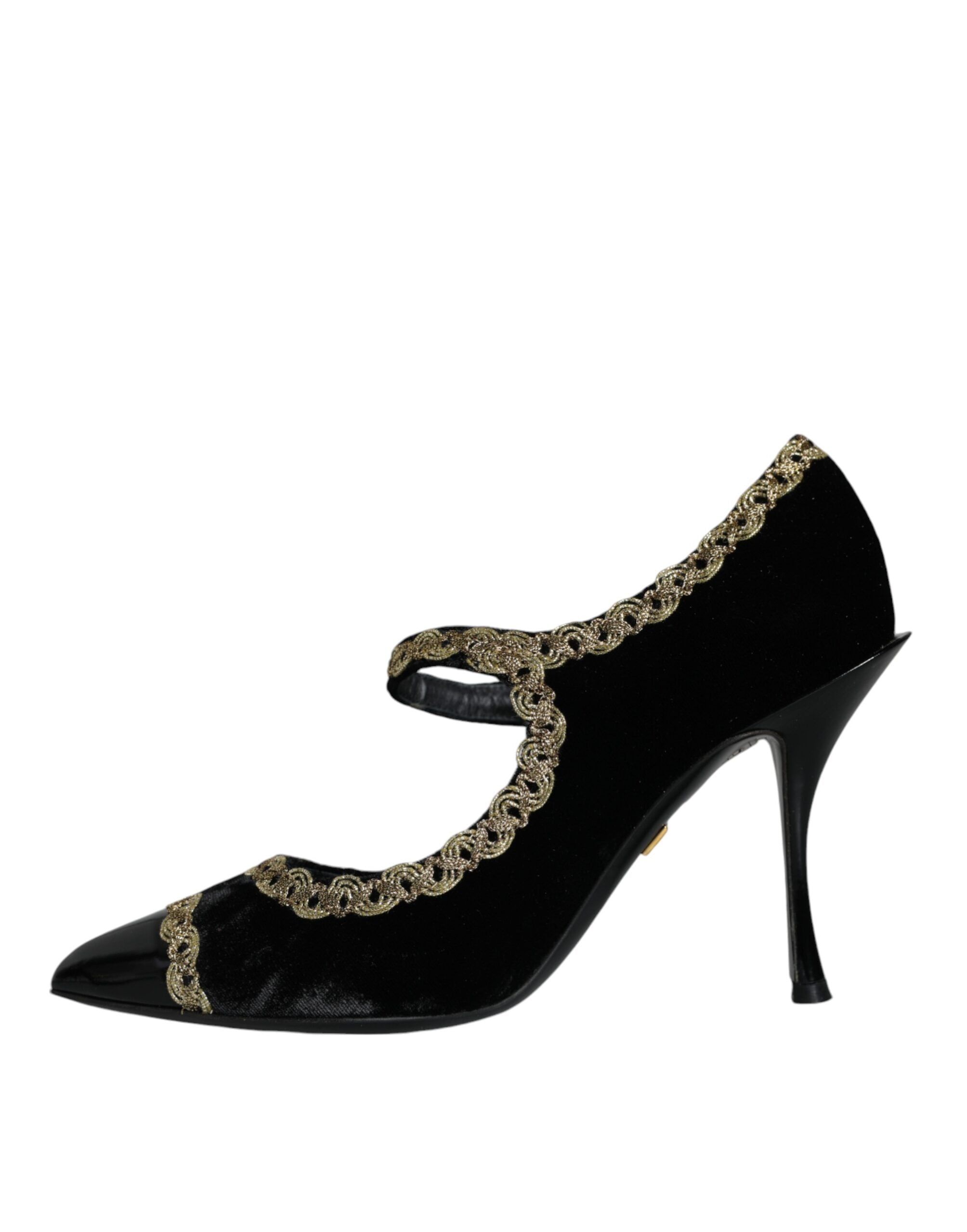 Zwarte Mary Janes fluwelen gouden pumps