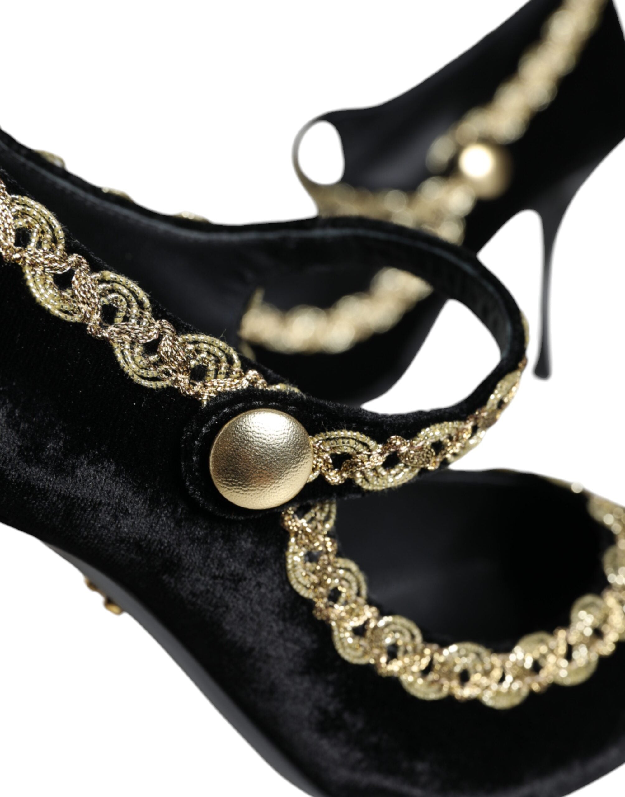 Zwarte Mary Janes fluwelen gouden pumps