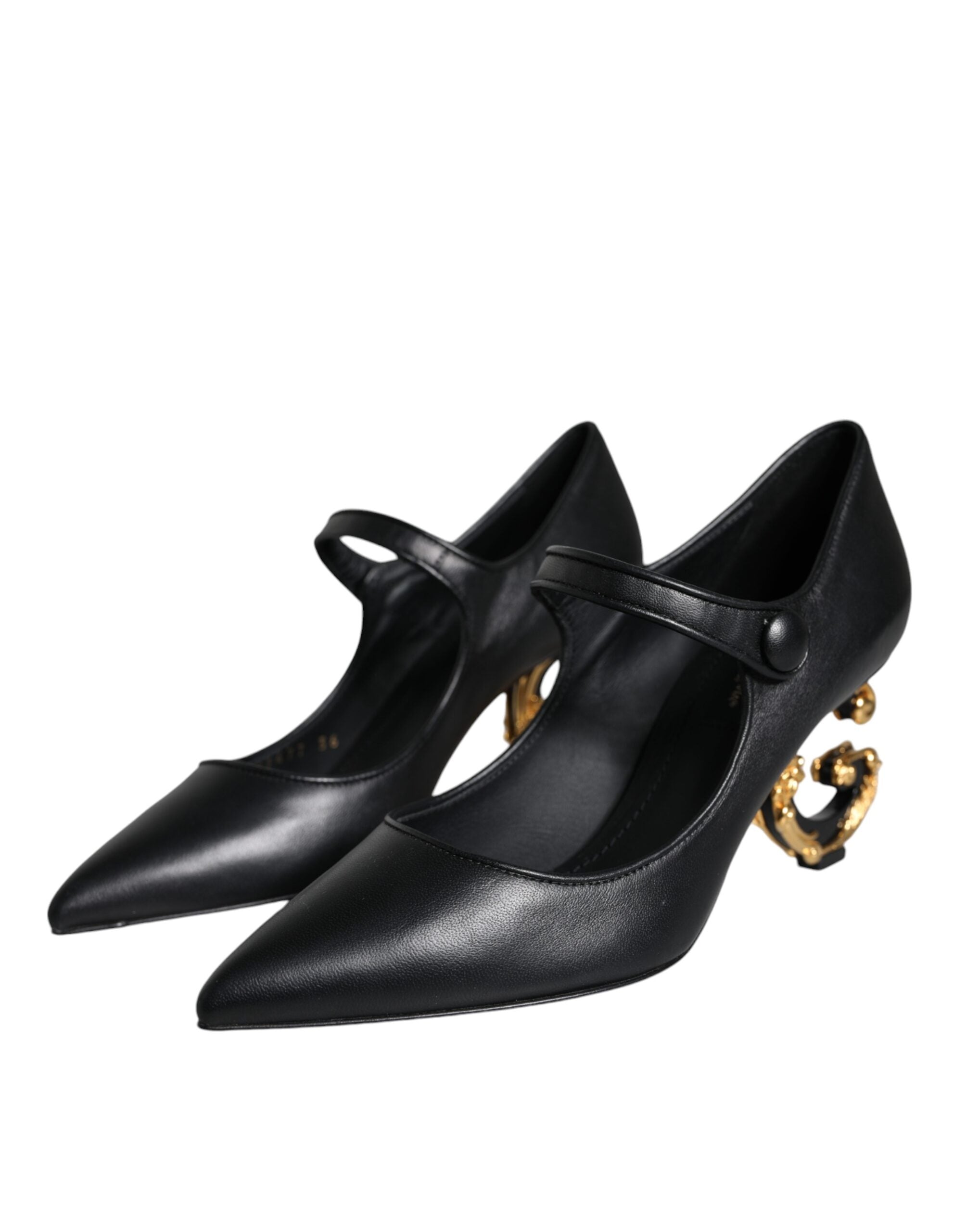 Zwarte leren Mary Janes pumps met logo