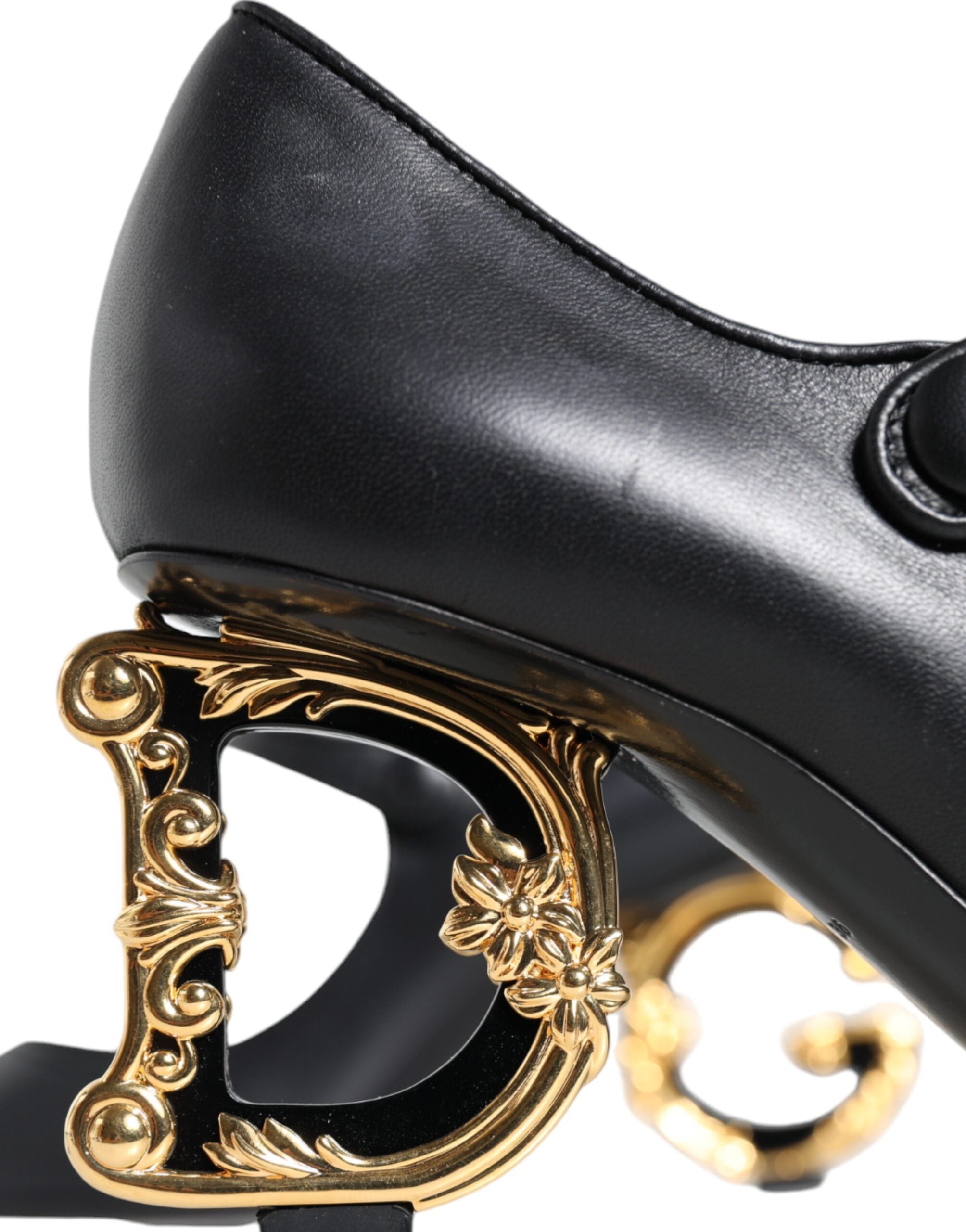 Zwarte leren Mary Janes pumps met logo