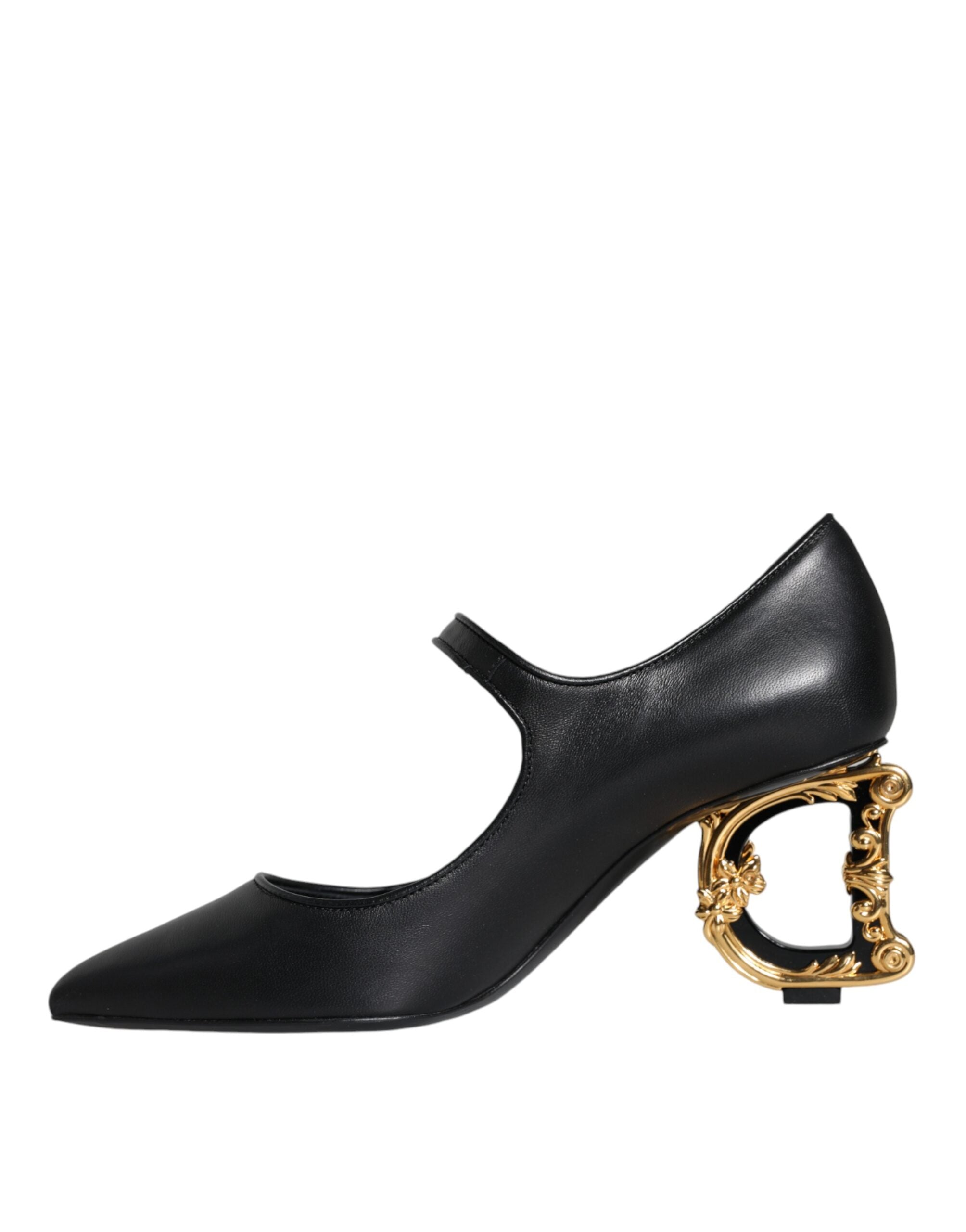 Zwarte leren Mary Janes pumps met logo