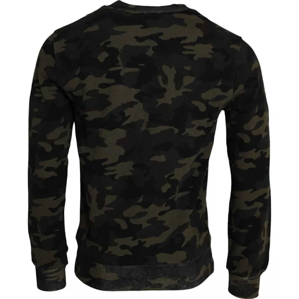 Zwarte camouflage ronde hals trui