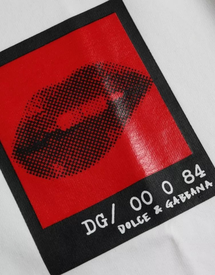 Wit katoenen heren T-shirt met rode lippenprint
