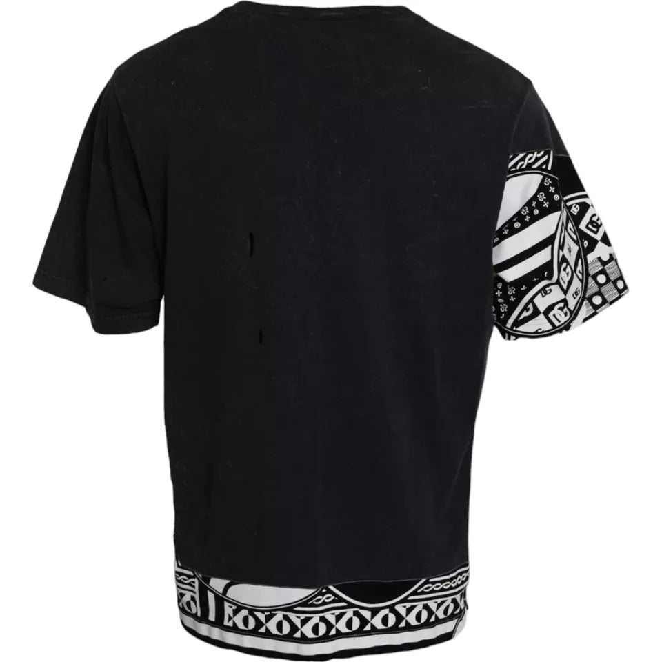 Zwart grafisch bedrukt katoenen T-shirt met korte mouwen