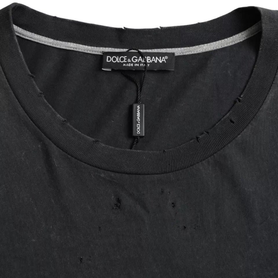 Zwart grafisch bedrukt katoenen T-shirt met korte mouwen