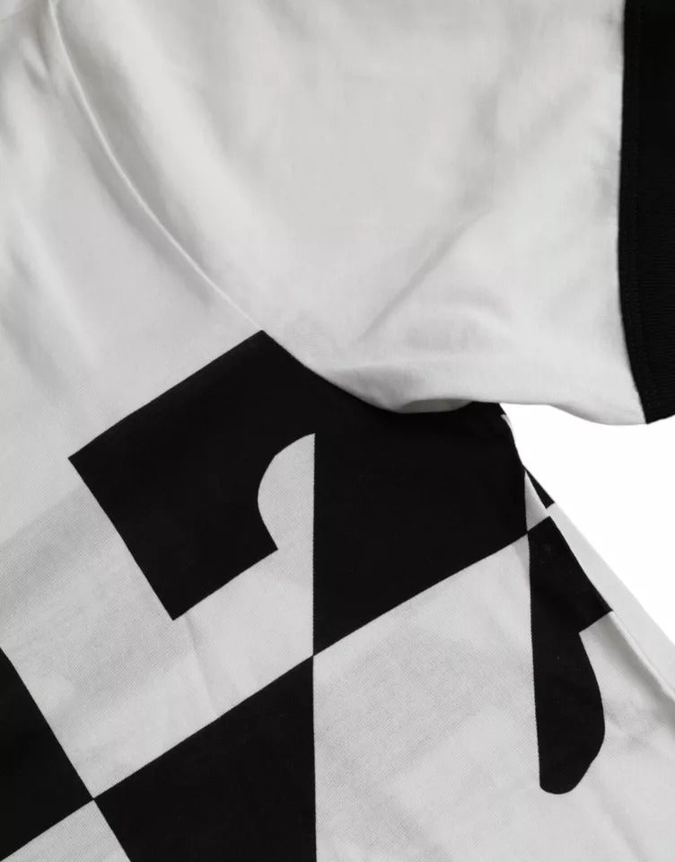 Zwart-wit jazzprint katoenen T-shirt met korte mouwen