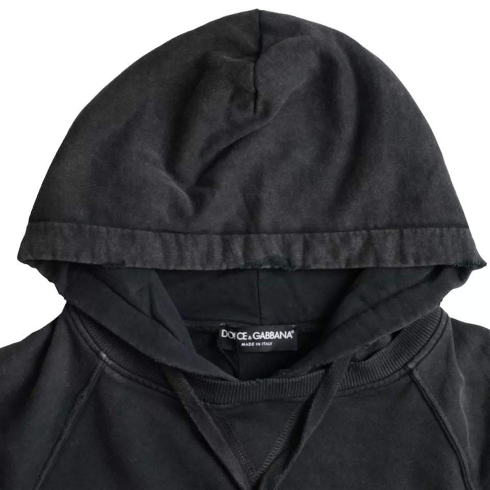 Zwart katoenen T-shirt met korte mouwen en capuchon