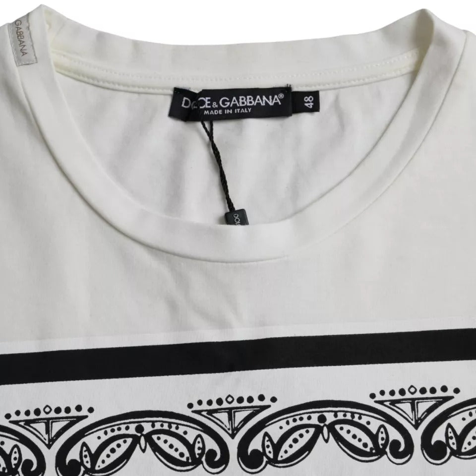 Wit Bandana Print Katoenen T-shirt met Korte Mouwen voor Heren