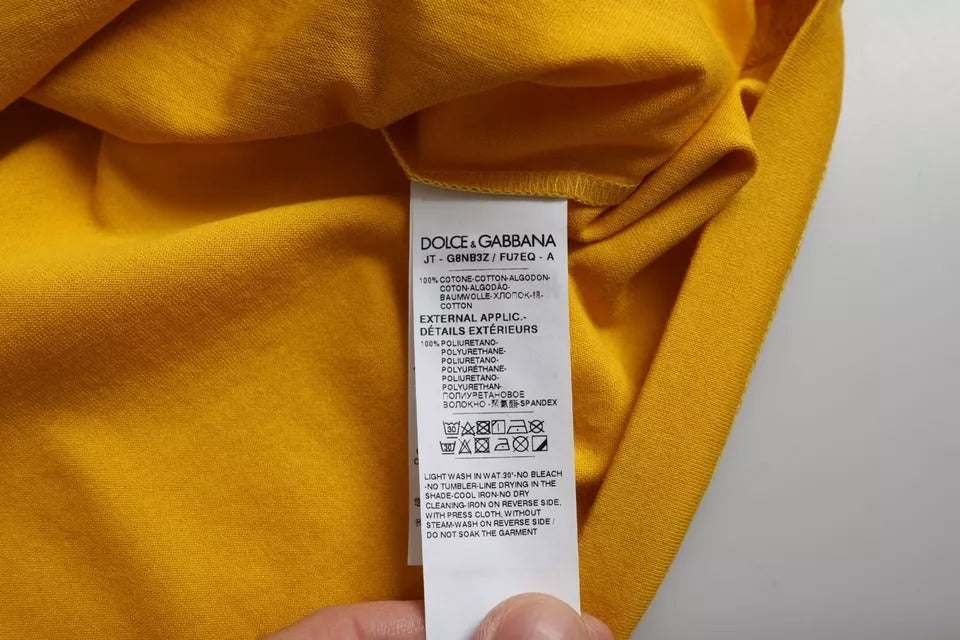Donkergeel logo katoenen T-shirt met ronde hals