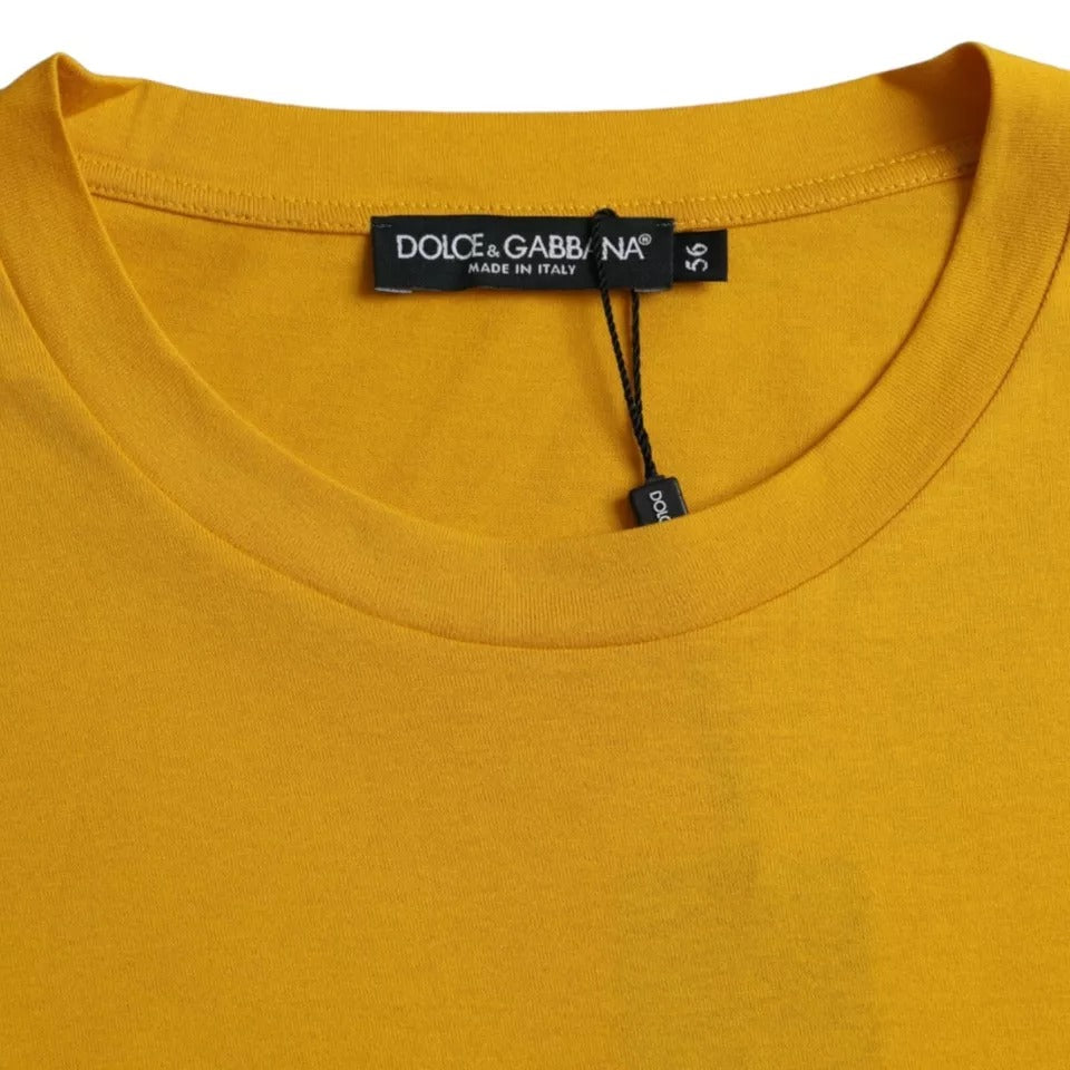 Donkergeel logo katoenen T-shirt met ronde hals