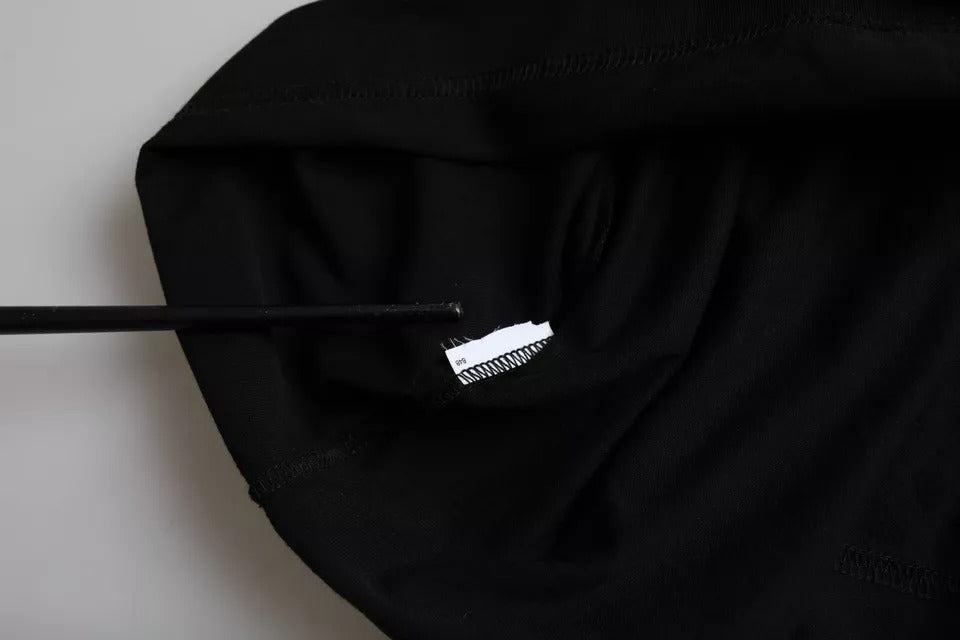 Zwart katoenen T-shirt met ronde hals en logo-reliëf