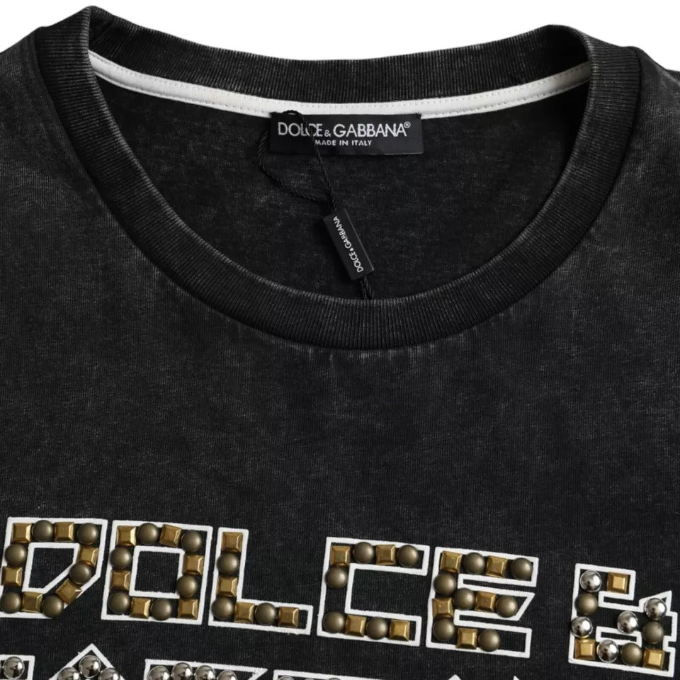 Zwart katoenen T-shirt met ronde hals en logoprint voor heren