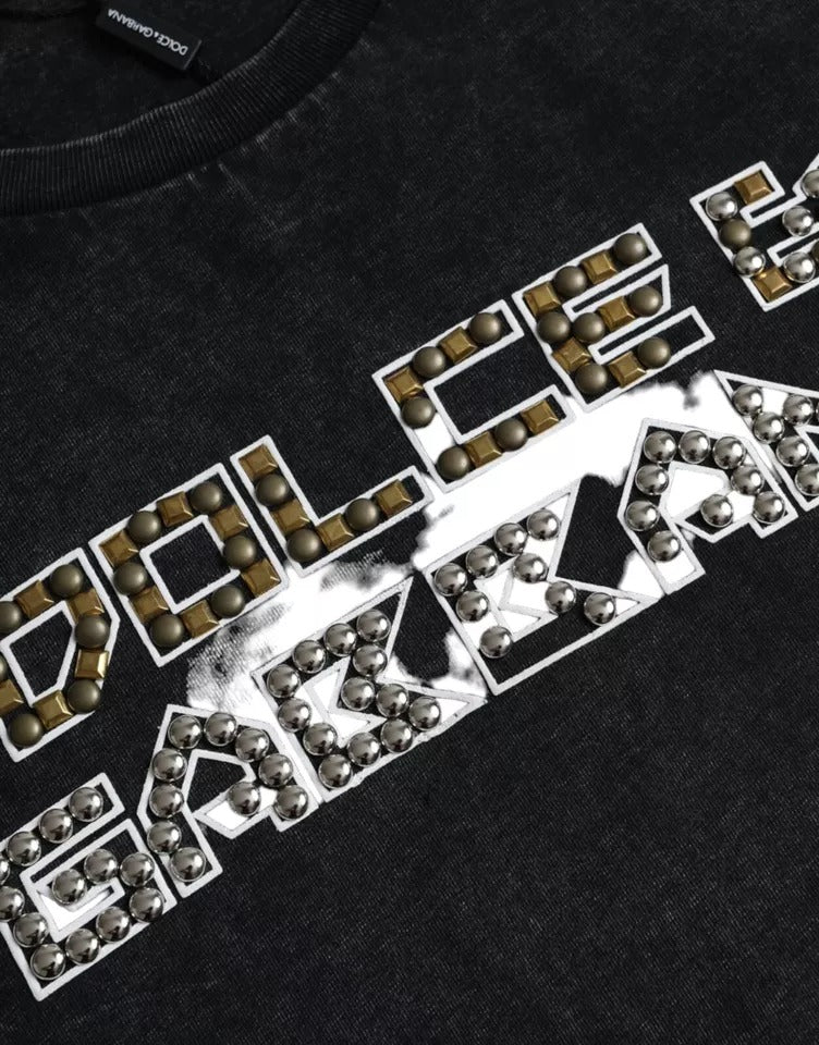 Zwart katoenen T-shirt met ronde hals en logoprint voor heren