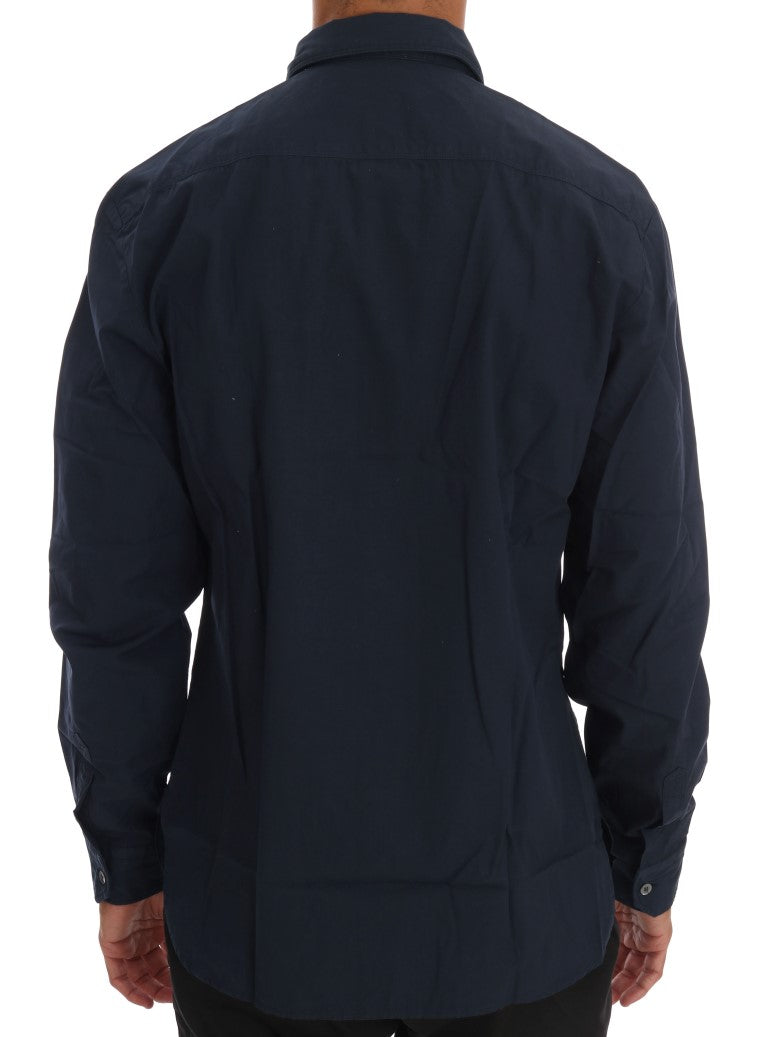 Blauw casual katoenen overhemd met lange mouwen