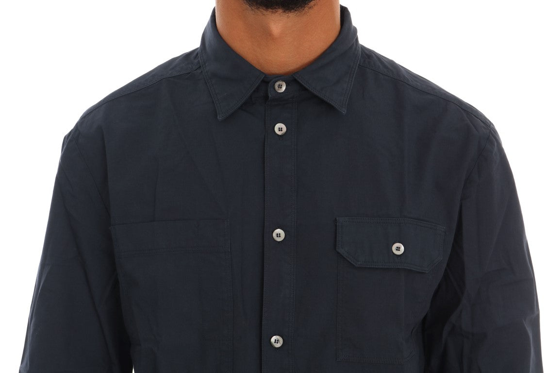 Blauw casual katoenen overhemd met lange mouwen