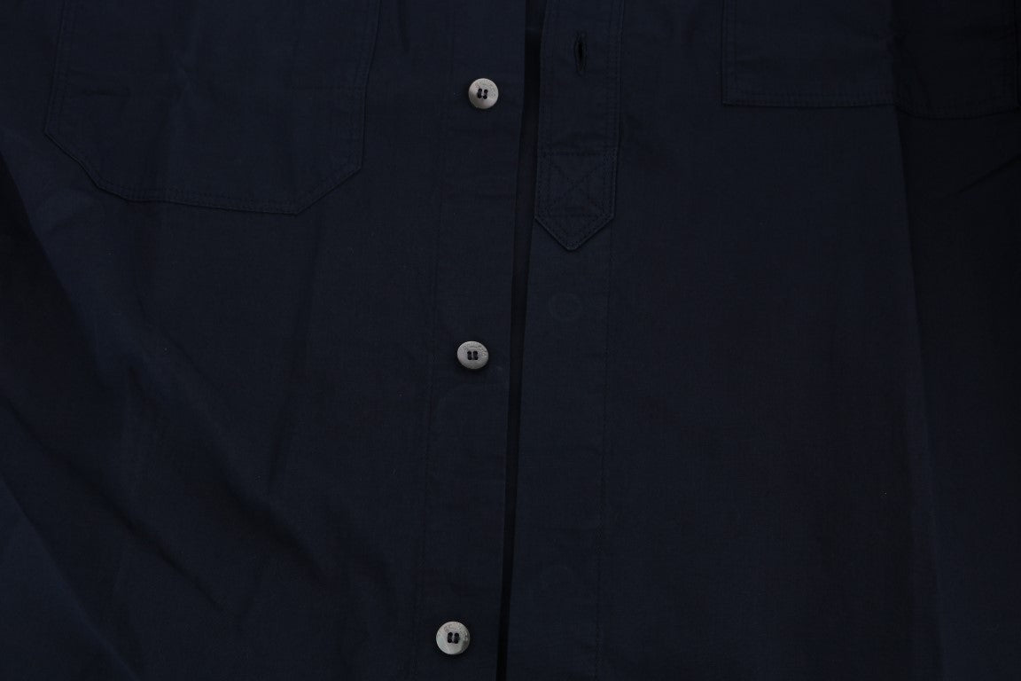 Blauw casual katoenen overhemd met lange mouwen